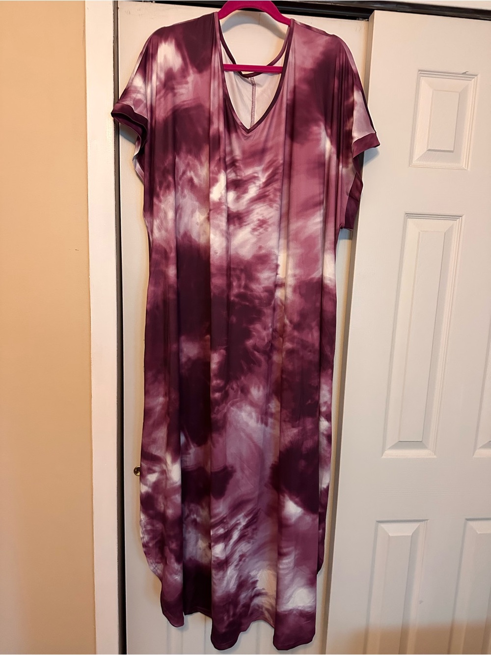 Purple Tie-Dye V-Neck Maxi Dress
